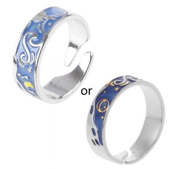 Exquisite Van Gogh Starry for Sky Rings Couple Rings Romantic Adjustable Opening Lover Rings Band Jewelry Gift for Women