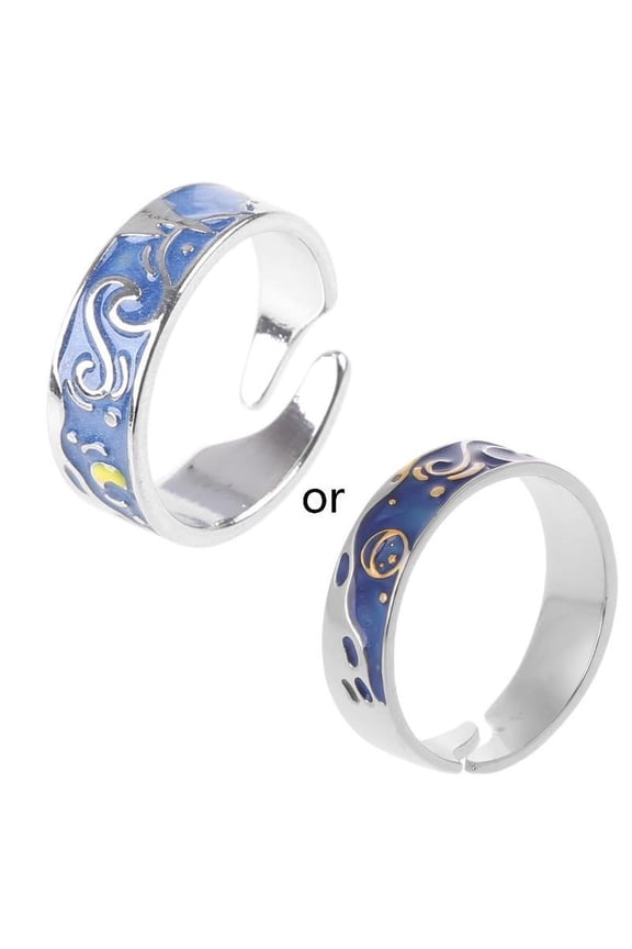 Exquisite Van Gogh Starry for Sky Rings Couple Rings Romantic Adjustable Opening Lover Rings Band Jewelry Gift for Women