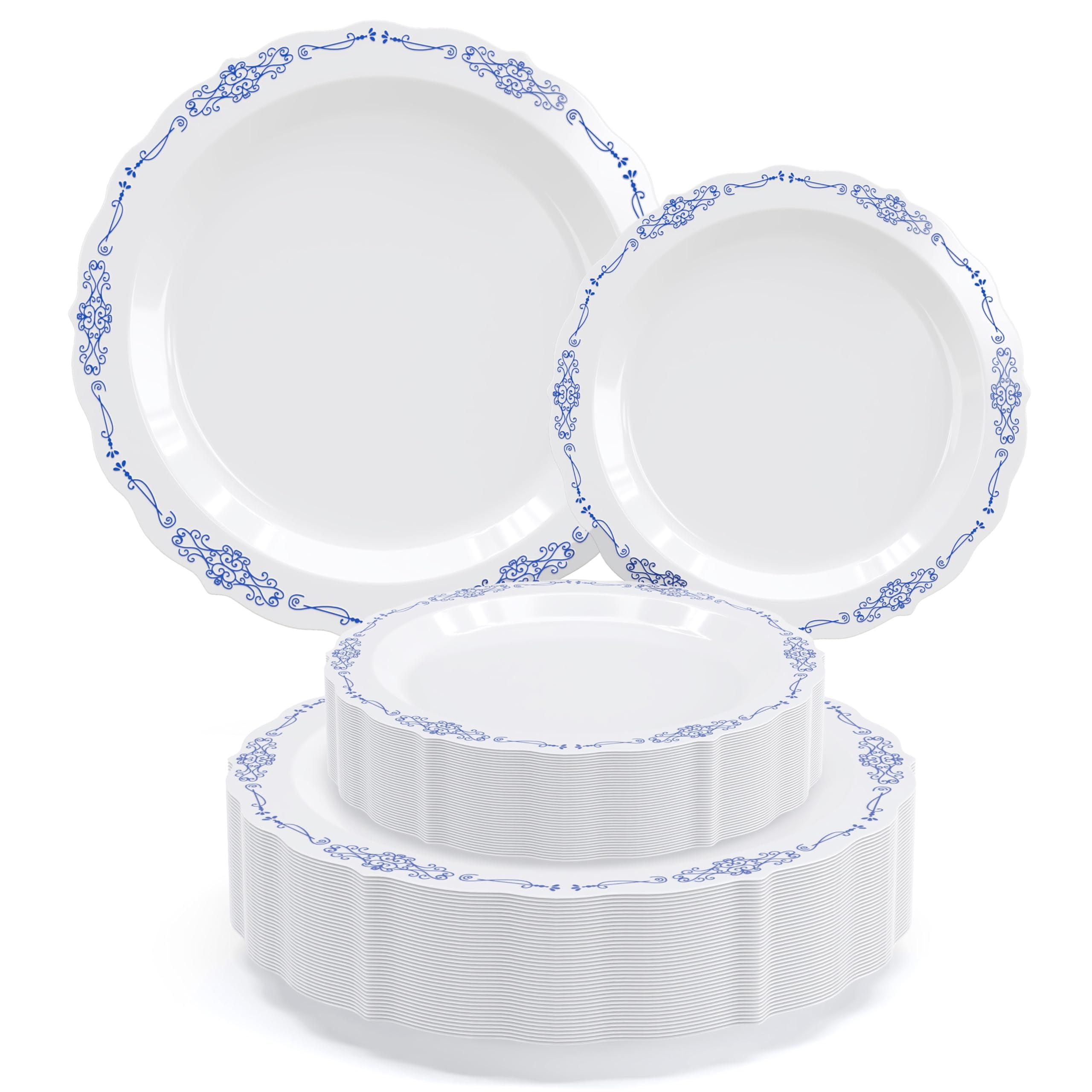 Exquisite 10" Disposable Plastic Plates Bulk - 100 Count Party Pack Premium Plastic Disposable Lunch Dinner Plates Ivory