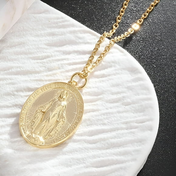 Exquisite Virgin Mary Blessing Pendant Necklace 14K Yellow Gold for Men and Women Catholic Prayer Lucky Amulet Jewelry Gift