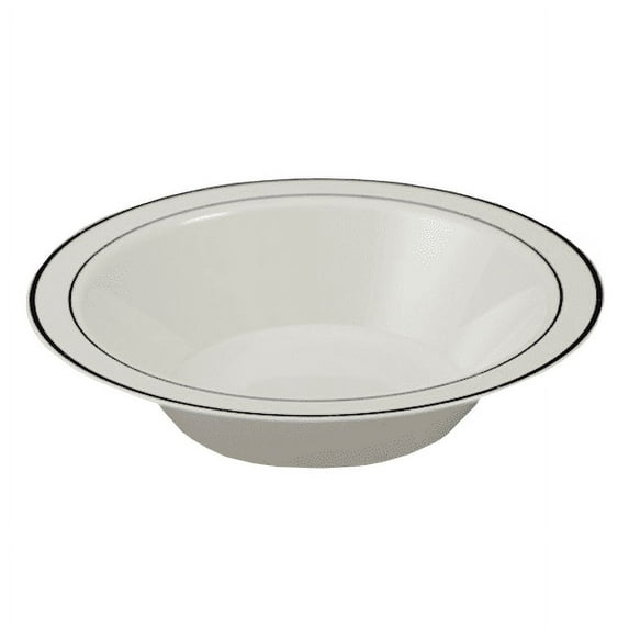 Exquisite Wedding & Party Dinnerware, Disposable Plastic Soup Bowls (14 Oz) - Cream with Gold Rim - 40 Pack