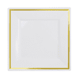 thumbnail image 1 of Exquisite Wedding & Party Dinnerware, Disposable Plastic Square Salad/Dessert Plates (8 Inch) - White with Gold Rim - 40 Pack, 1 of 5