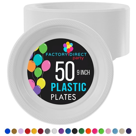 Exquisite White 9" Heavy Duty 350 GSM Disposable Plastic Party Plates - 50 Count