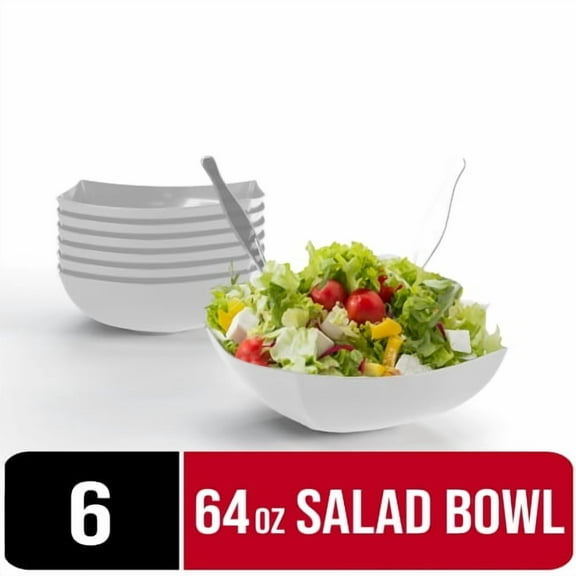 Exquisite White, Disposable Premium Hard Plastic 64 oz Bowl, Party, Salad, Snack and Fruit Bowl