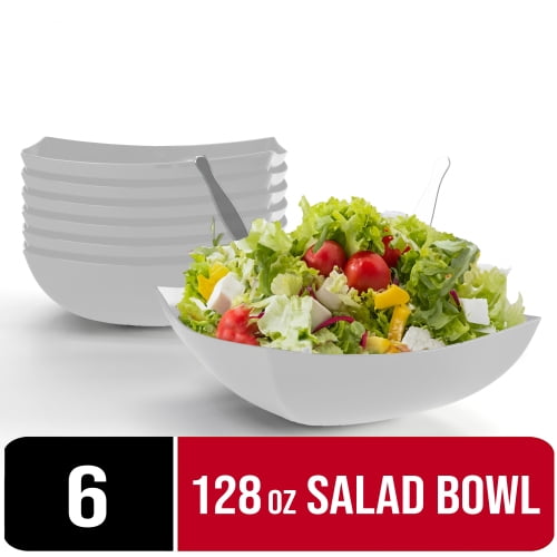 Exquisite White, Disposable Premium Hard Plastic Large (128 oz) Bowl, Party, Salad, Snack and Fruit Bowl - 6 Count
