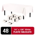 thumbnail image 1 of Exquisite White Disposable Tablecloths - Rectangle Plastic Tablecovers In Bulk 48 Pack - 54" Inch X 108" Inch, 1 of 8