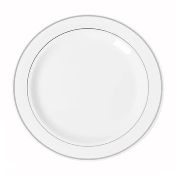 Exquisite White with Silver Rim 40 Pack 7.5" Wedding & Party Disposable Plastic Salad/Dessert Plates