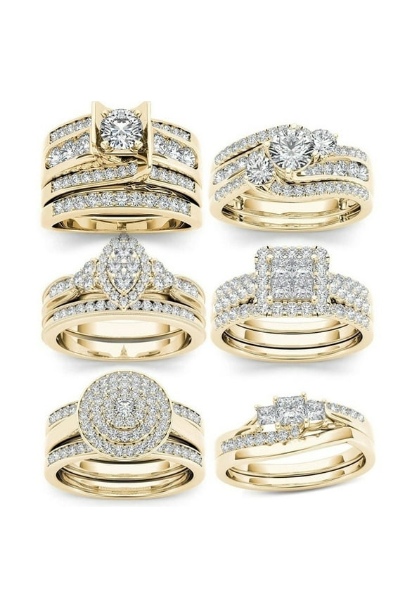 Exquisite Women's Gold Plated White Gem Ring Anniversary Jewelry Ring