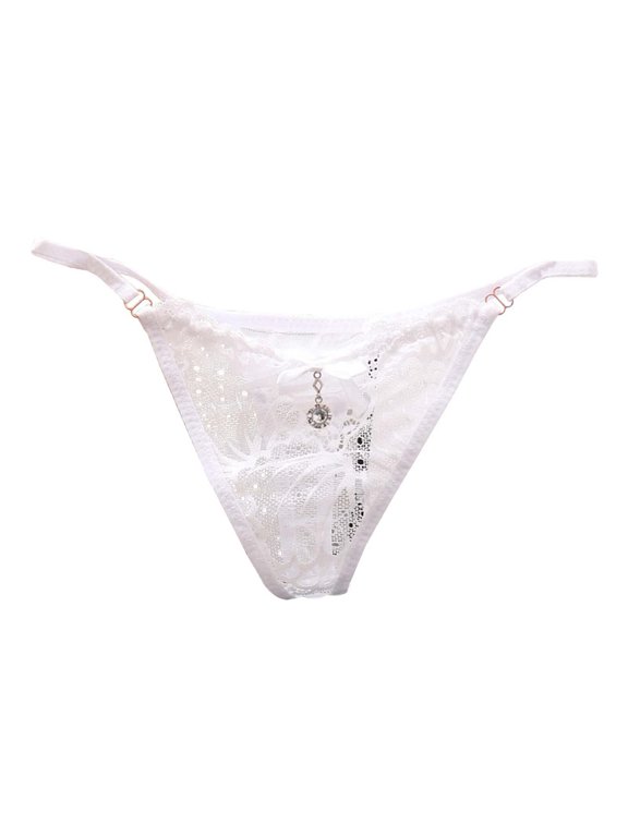 Exquisite Women’s Underwear Transparent Lace Low Waisted Thong Seamless Elastic Breathable T Shaped Panties White One Size