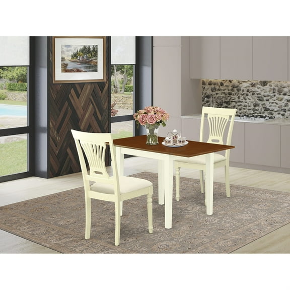 Exquisite Wood Kitchen Set: 3-Pc Dining Table & Chairs with Microfiber Upholstery. Asian Hardwood, Cherry Finish. Stylish & Durable. Easy Assembly.