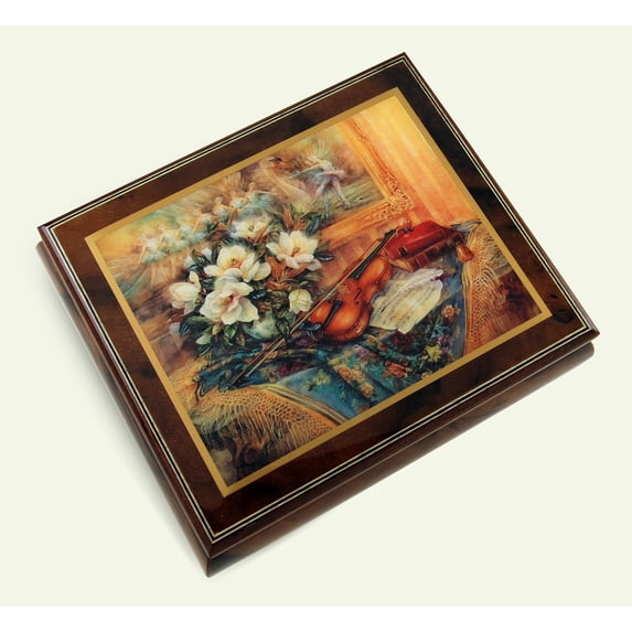 Exquisite Wood Tone Ercolano Musical Jewelry Box - "Swan Melody" by Lena Liu - Ail My Loving