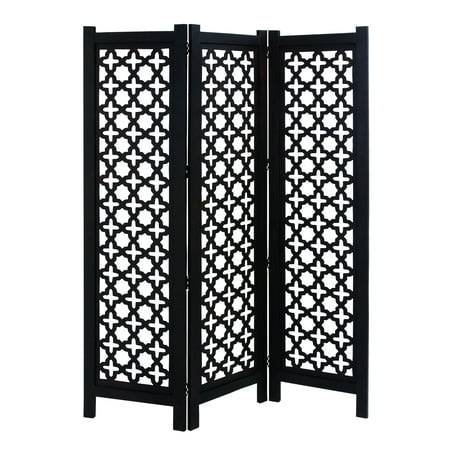 Exquisite Wooden Three Panel Screen In Black And White