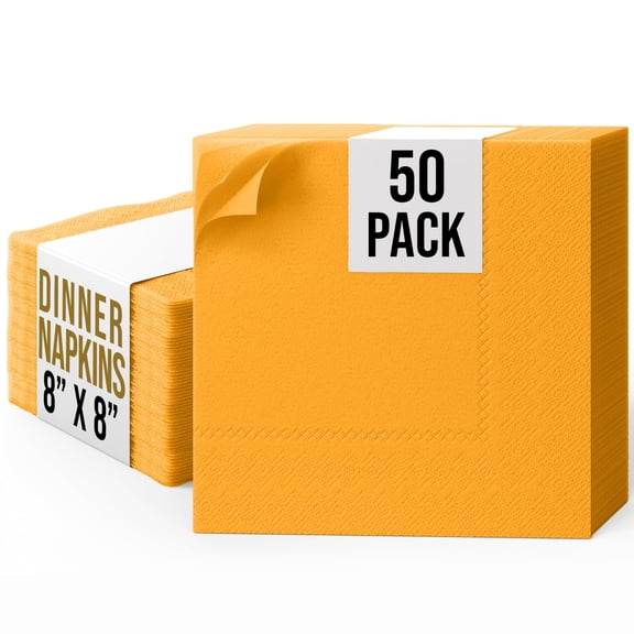 Exquisite Yellow Dinner Napkins, 50 Count 2-Ply Disposable Paper Napkins, 8" x 8" Folded