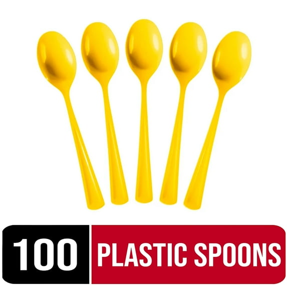 Exquisite Yellow Disposable Spoons - Yellow Plastic Spoons - 100 Count