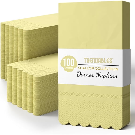 Crown Display Yellow Scalloped Napkins Disposable 100 Pcs 3-Ply Yellow Scalloped Dinner Napkins Disposable Decorative for Dinners & Parties, Paper Guest Towels for Bathroom & Party Supplies