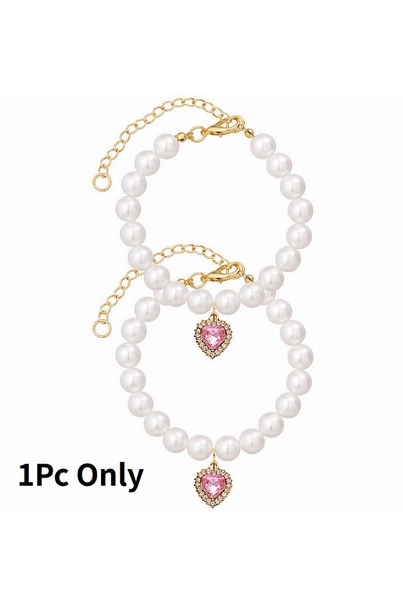 Exquisite and Adjustable Dog Necklace: Elegant Pearl Heart Necklace for Dogs, Occasions and Gatherings - Pink,S