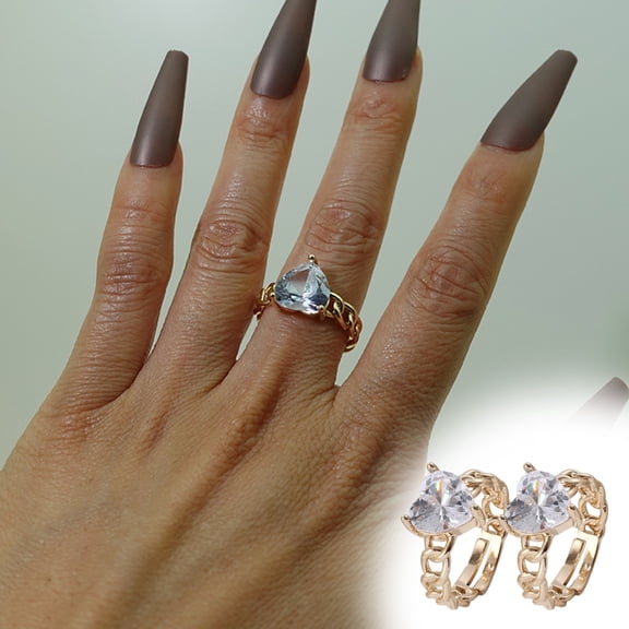 Exquisite and Elegant European and Trendy Deluxe Copper-plated Gold Plated Inlaid Love Heart Ring for Women - Adjustable Open 2pcs