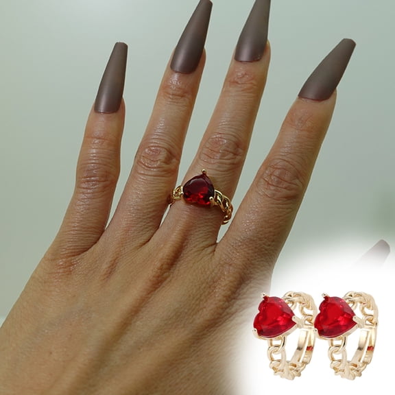 Exquisite and Elegant European and Trendy Deluxe Copper-plated Gold Plated Inlaid Love Heart Ring for Women - Adjustable Open 2pcs