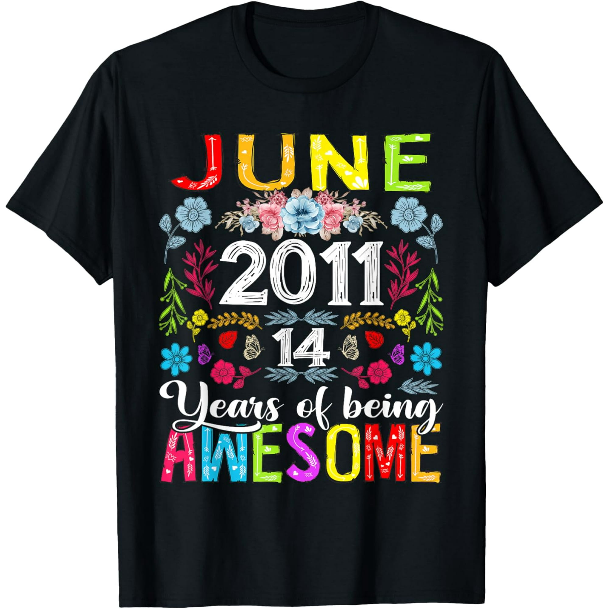Exquisite and comfortable-14 Years Old June 2011 Funny Floral 14th Birthday Girls T-Shirt