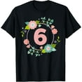 thumbnail image 1 of Exquisite and comfortable-6th Birthday Girl Number 6 Flower Wreath Design T-Shirt, 1 of 4
