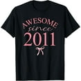 thumbnail image 1 of Exquisite and comfortable-Awesome Since 2011 14th Birthday Girl Pink Coquette Bow T-Shirt, 1 of 4