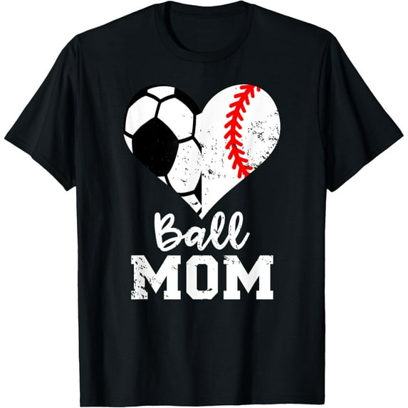 Exquisite and comfortable-Ball Mom Heart Funny Baseball Soccer Mom T-Shirt
