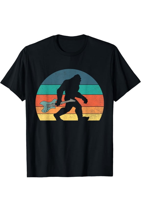 Exquisite and comfortable-Bigfoot Guitar Shirt Sasquatch Rocker Rock Retro Men Boys T-Shirt