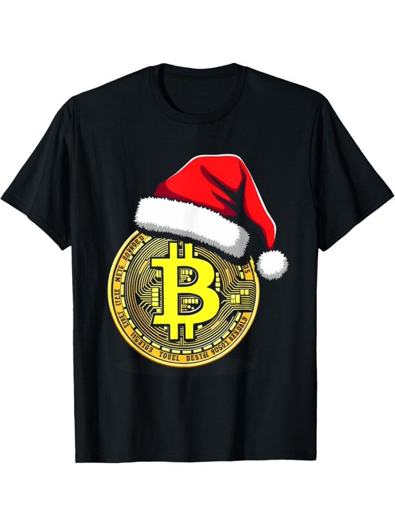 Exquisite and comfortable-Bitcoin Santa Hat BTC Logo Christmas Blockchain T-Shirt