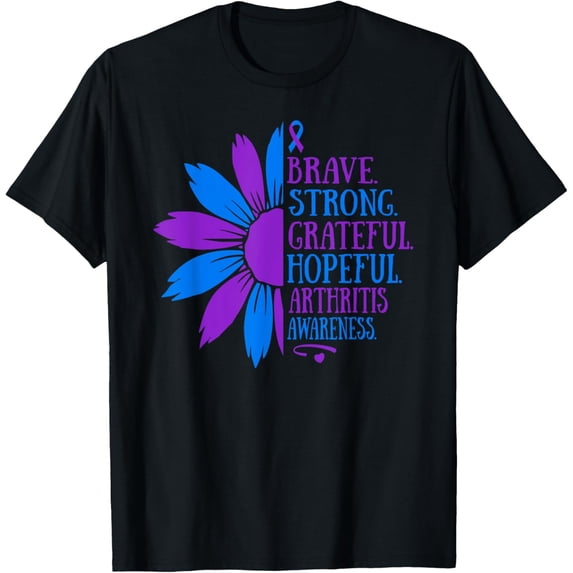 Exquisite and comfortable-Brave Strong floral Purple Blue Ribbon Arthritis Awareness T-Shirt