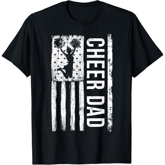 Exquisite and comfortable-Cheer Dad Cheerleading American Flag Fathers Day Cheerleader T-Shirt