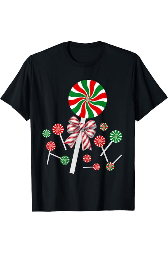Exquisite and comfortable-Christmas Peppermint Bow Coquette Christmas Candy Cane T-Shirt