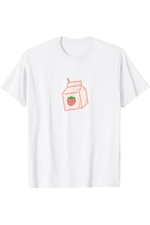 Exquisite and comfortable-Cute Pink Strawberry Milk Carton Minimal Kawaii Aesthetic T-Shirt