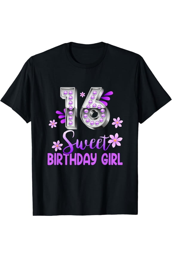 Exquisite and comfortable-Cute Purple Black Sweet 16 Style Girl 16th Birthday Sixteen T-Shirt