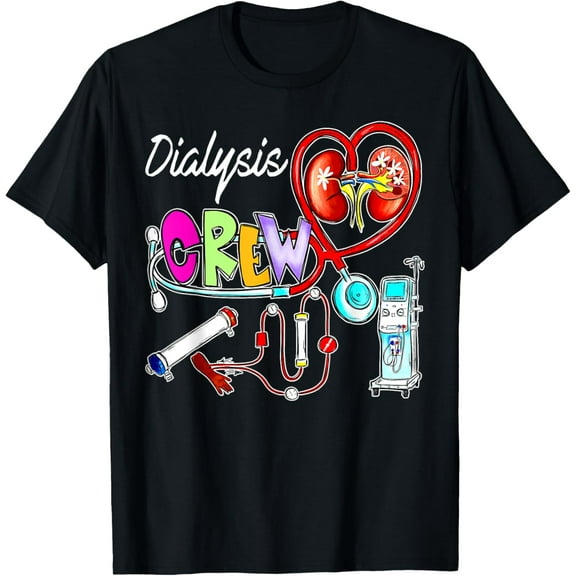 Exquisite and comfortable-Dialysis Crew Stethoscope Heart Kidney Nephrology Technician T-Shirt, Small, Black