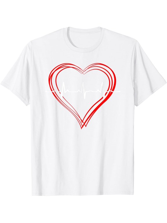 Exquisite and comfortable-EKG Heartbeat Love Cardiogram T-Shirt Hollow ECG Heart T-Shirt
