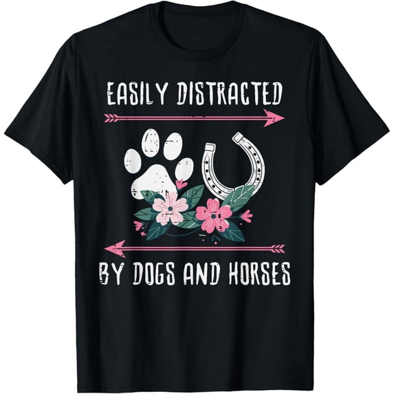 Exquisite and comfortable-Easily Distracted Dogs Horses Equestrian Women Girls Kids T-Shirt