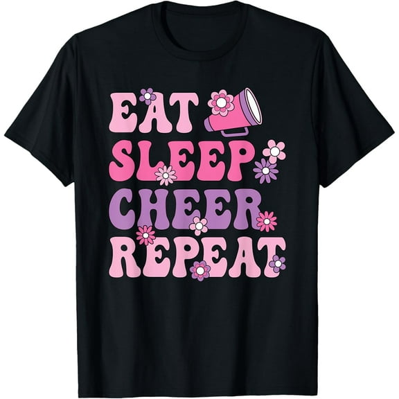 Exquisite and comfortable-Eat Sleep Cheer Repeat Cheerleader Cheerleading Women Girls T-Shirt
