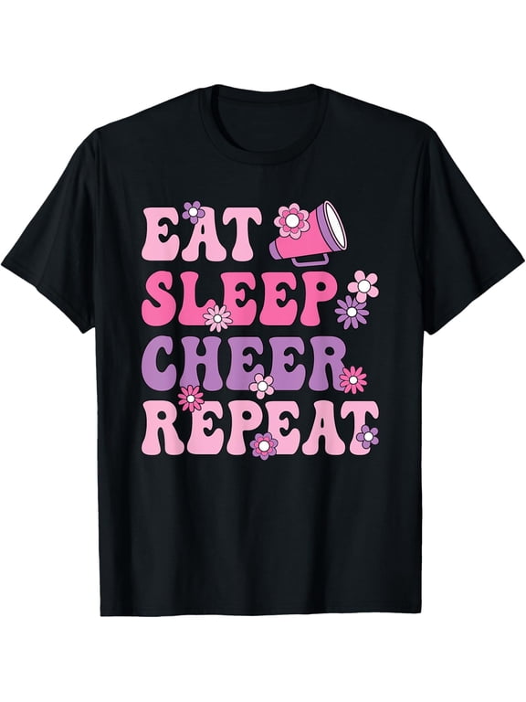 Exquisite and comfortable-Eat Sleep Cheer Repeat Cheerleader Cheerleading Women Girls T-Shirt