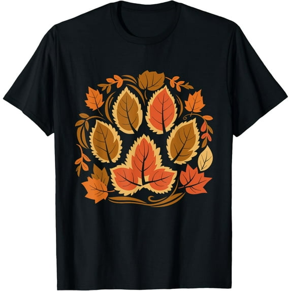 Exquisite and comfortable-Fall Vine Leaf Dog Paw Print Autumn Maple Leaf Thanksgiving T-Shirt