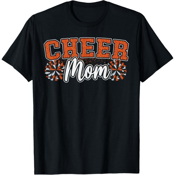 Exquisite and comfortable-Funny Loud Proud Cheer Mom Mama Cheerleading Orange Pom Poms T-Shirt