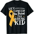 thumbnail image 1 of Exquisite and comfortable-Hey Cancer You Picked The Wrong Kid Childhood Cancer Ribbon T-Shirt, 1 of 4