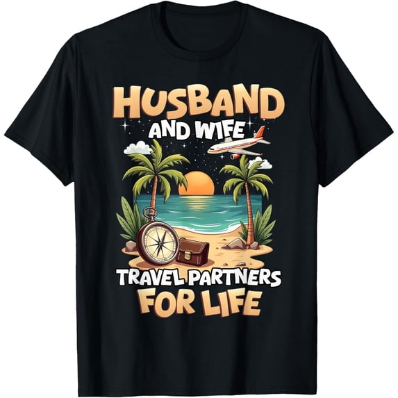 Exquisite and comfortable-Husband And Wife Travel Partners Beach Matching Couples T-Shirt