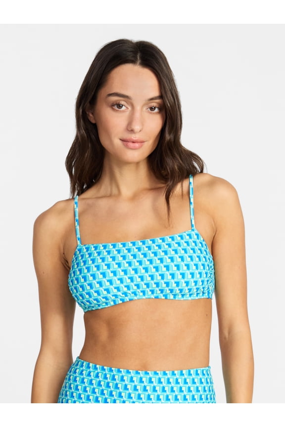 Women's and Women's Plus Size Geo Print Bralette Top, Sizes XS-3X, Family Swim