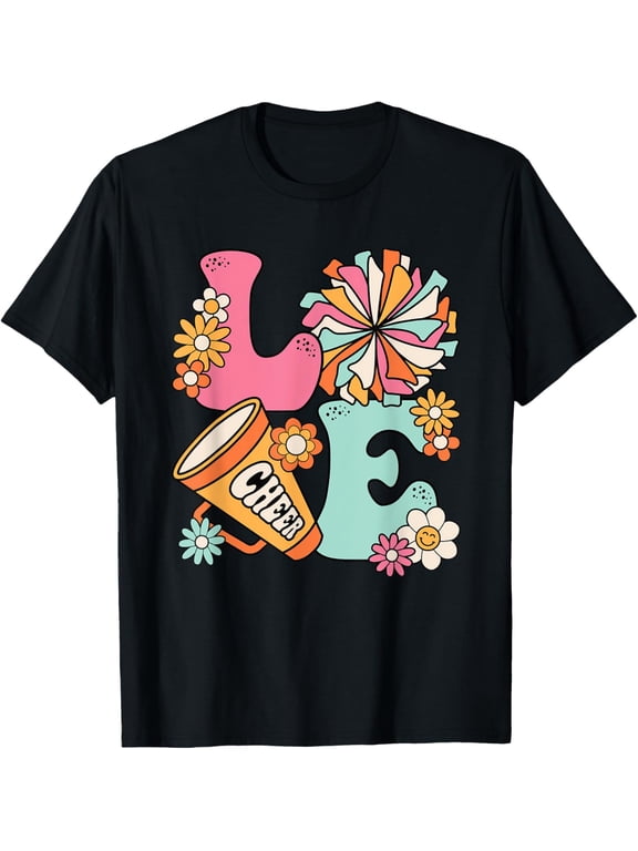 Exquisite and comfortable-Love Cheer Groovy Cheerleader Cheerleading Women Girls Teens T-Shirt