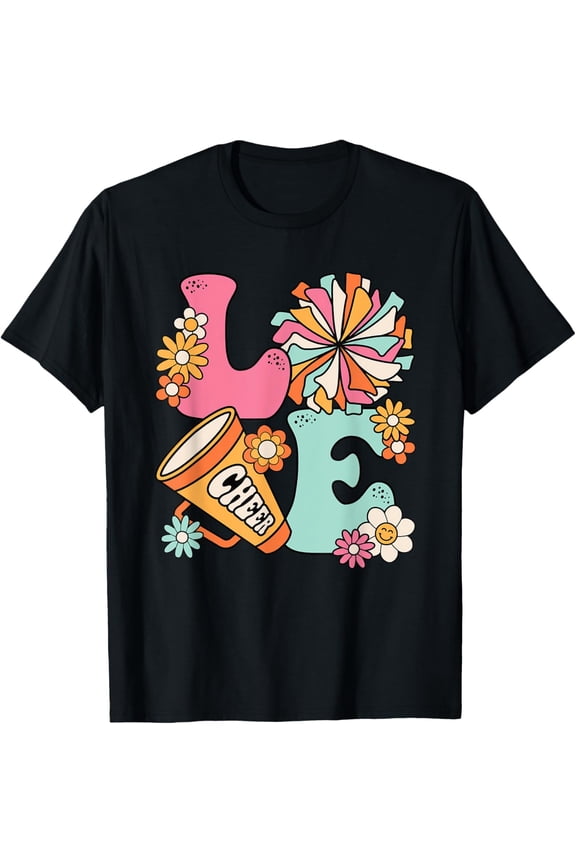 Exquisite and comfortable-Love Cheer Groovy Cheerleader Cheerleading Women Girls Teens T-Shirt