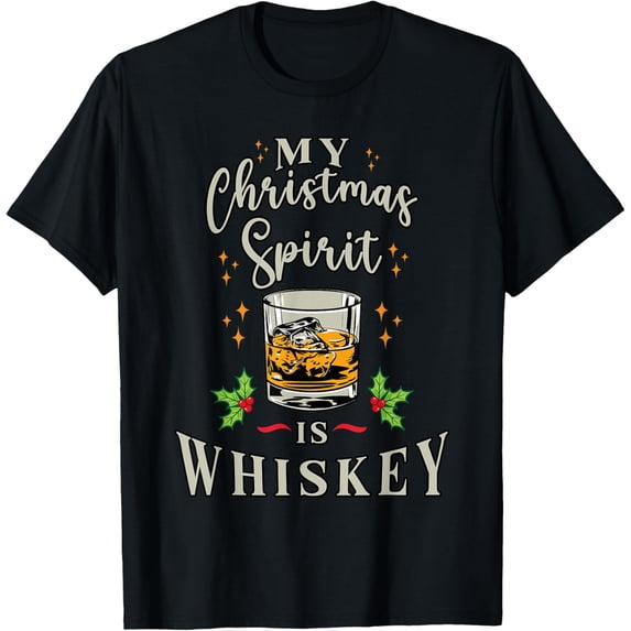 Exquisite and comfortable-Merry Christmas Spirit is Whiskey Bourbon Funny Drinking T-Shirt