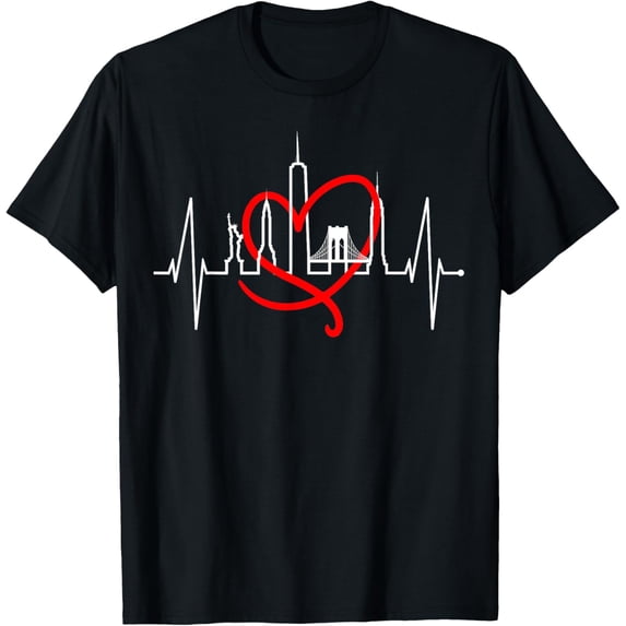 Exquisite and comfortable-New York Skyline Heartbeat Statue Of Liberty I Love New York T-Shirt
