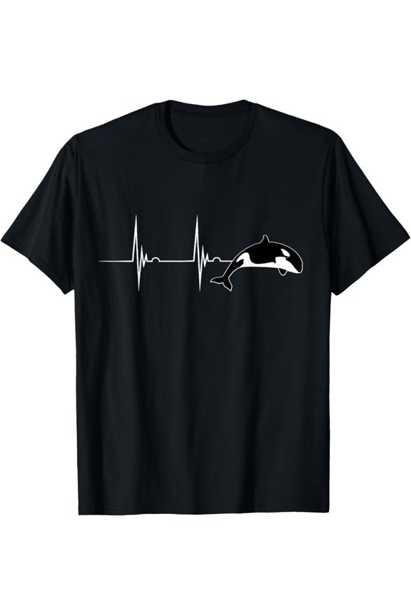 Exquisite and comfortable-Orca Whale Ocean Animal Heartbeat EKG Pulse T-Shirt