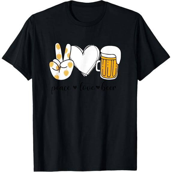 Exquisite and comfortable-Peace Love Beer Peace Hand Sign Beer Lover T-Shirt