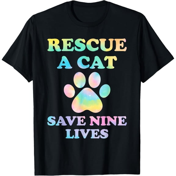 Exquisite and comfortable-Rescue A Cat Save Nine Lives Cat Tie Dye Kitten Lovers T-Shirt